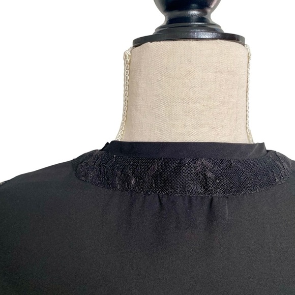 Catherine Malandrino Black Lace Blouse Sheer Floral Sleeves V-Neck Top Size L - Picture 11 of 13